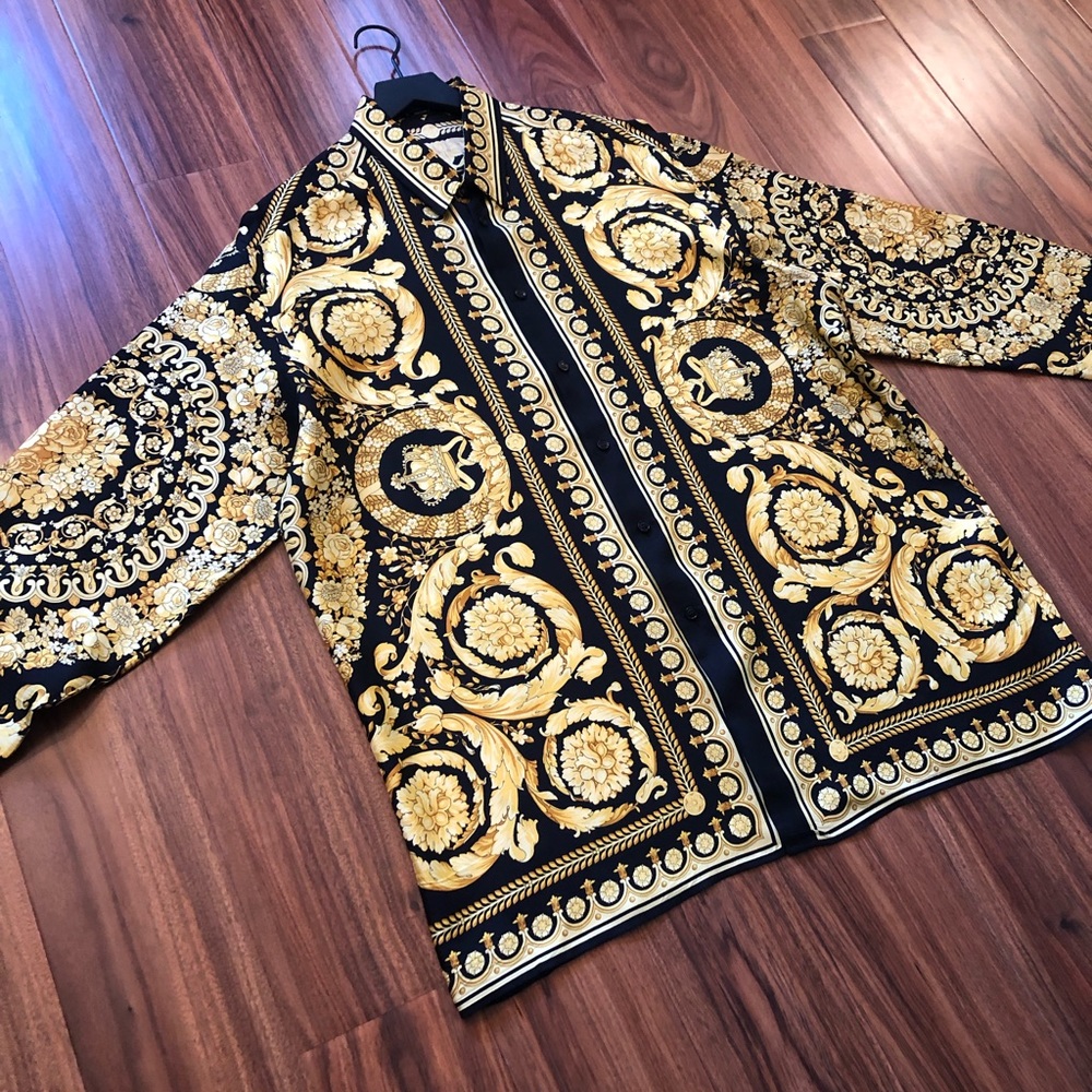 Very distinguished, like new silk Versace shirt with gold thread.